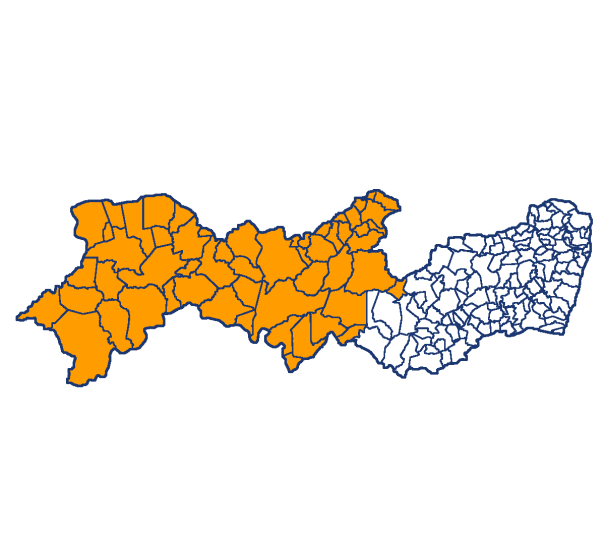 Mapa de pernambuco com região do sertão destacada
